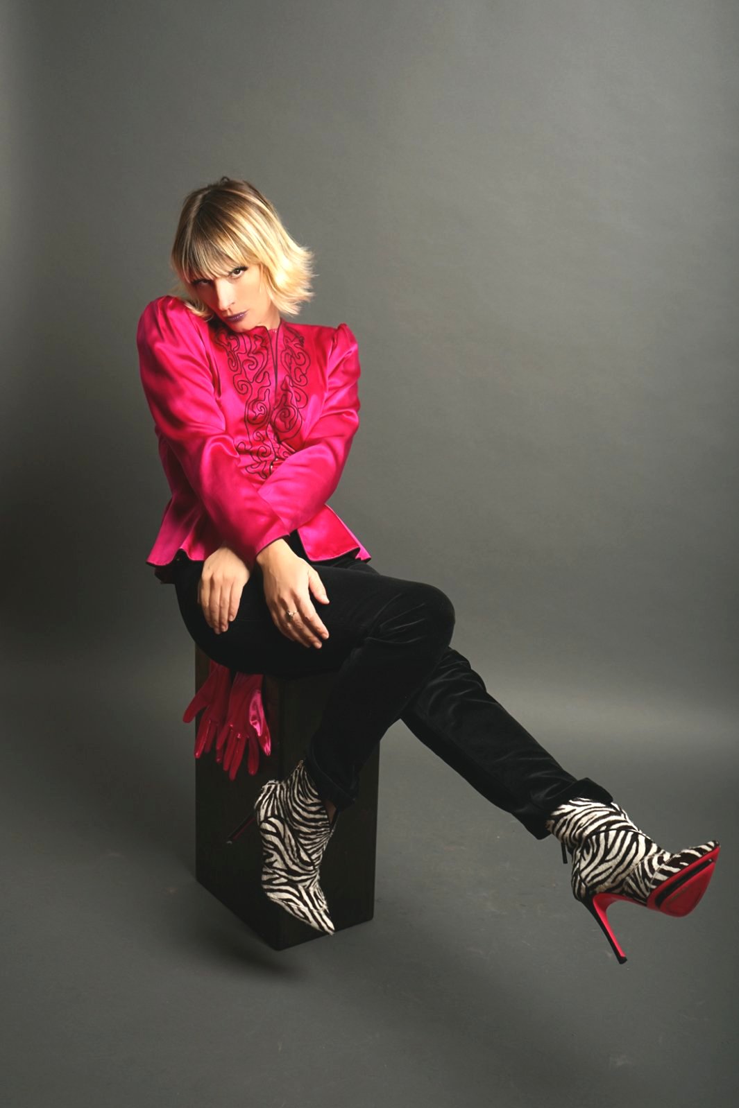 Vintage Fushia Applique Silk Blouse - S