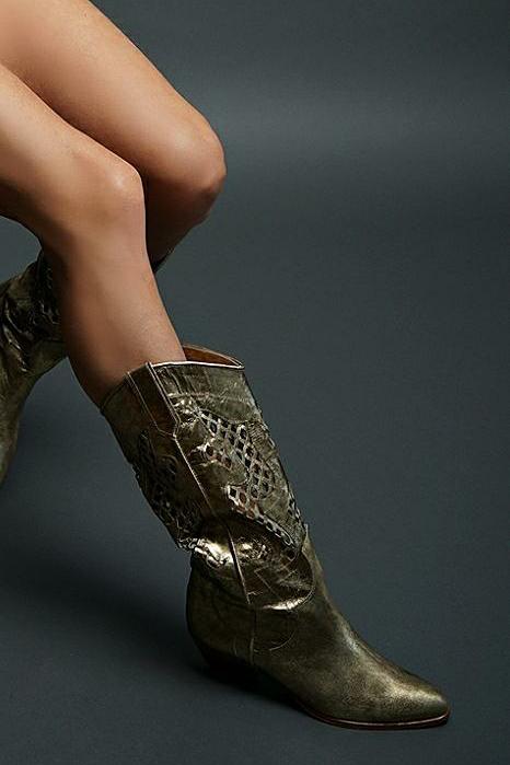 Vintage Leather Gold Cowboy Boots