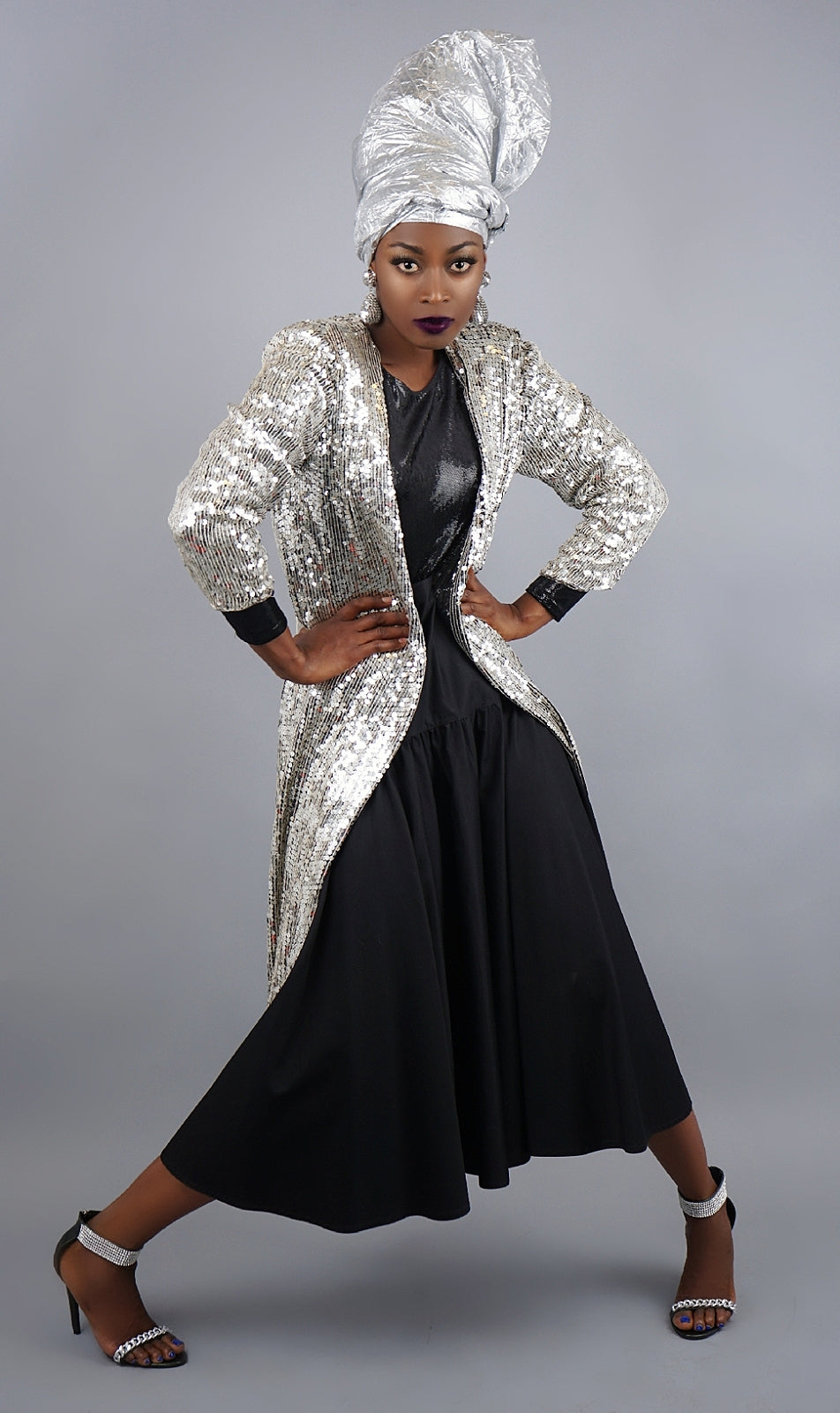 Vintage Silver Sequin Duster Jacket