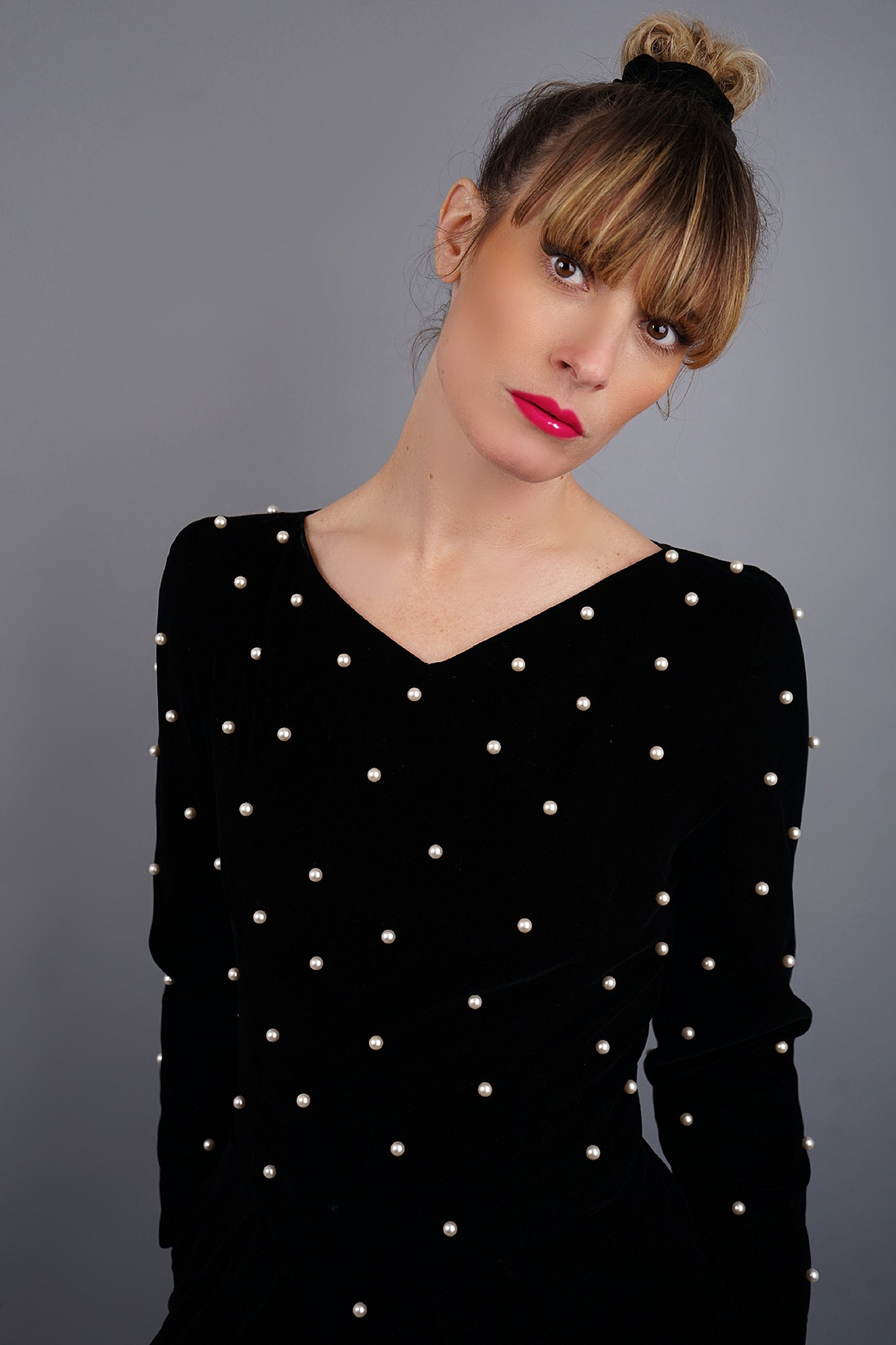 Vintage Silk Velvet Pearl Dress - XS