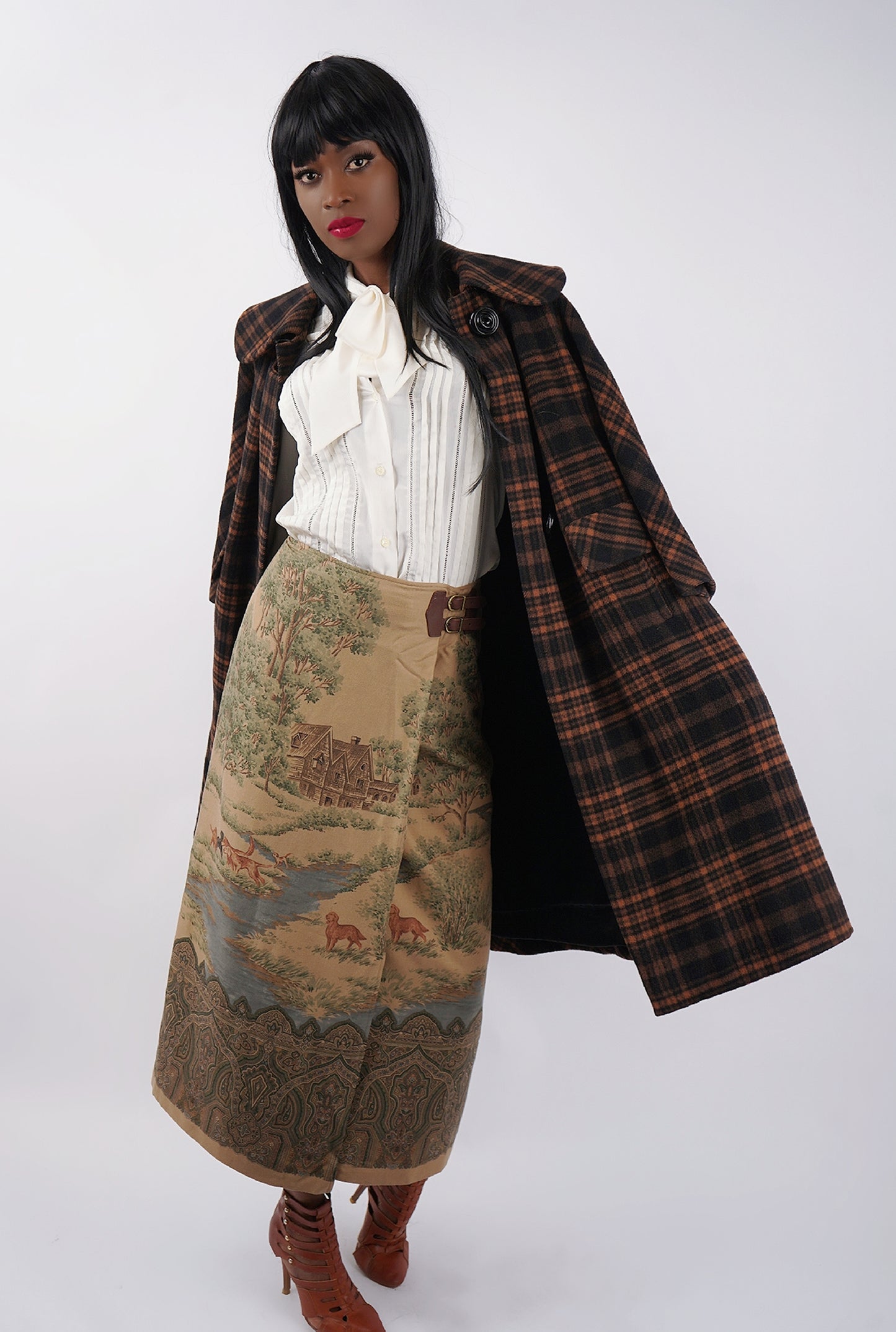 Vintage Cashmere Plaid Swing Coat - M/L