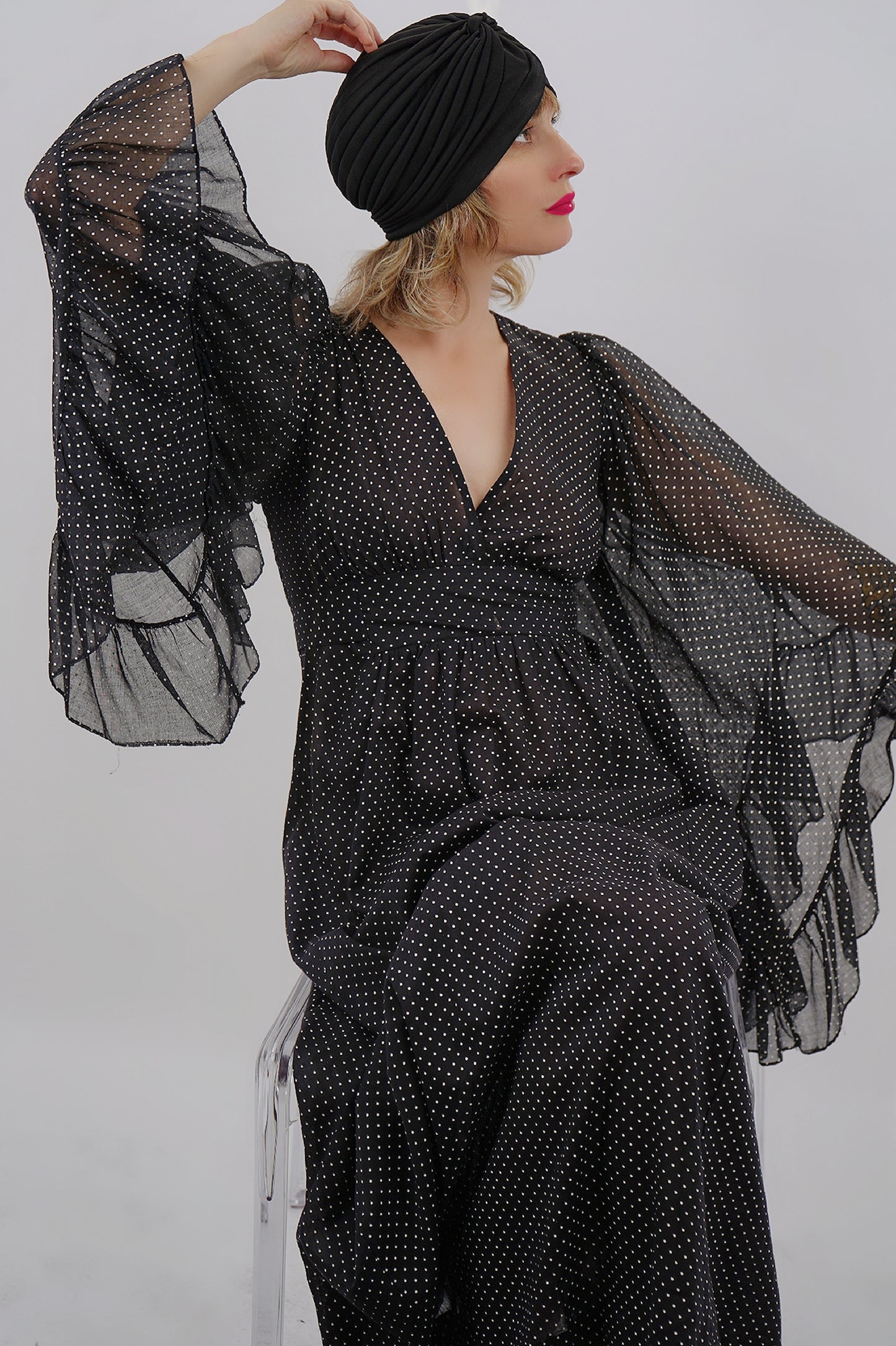 Angel Sleeve Swiss Dot Maxi Dress