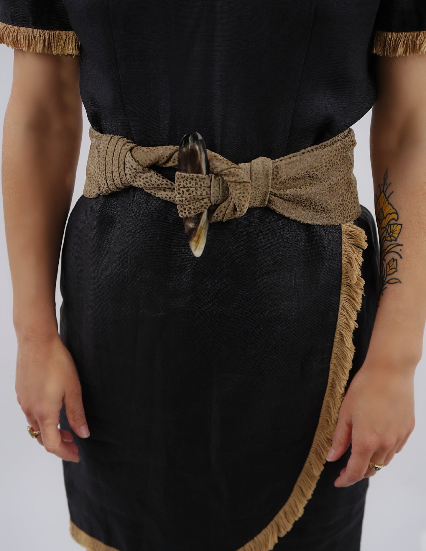 Vintage Joan Leslie Black Linen Fringe Shift Dress - S