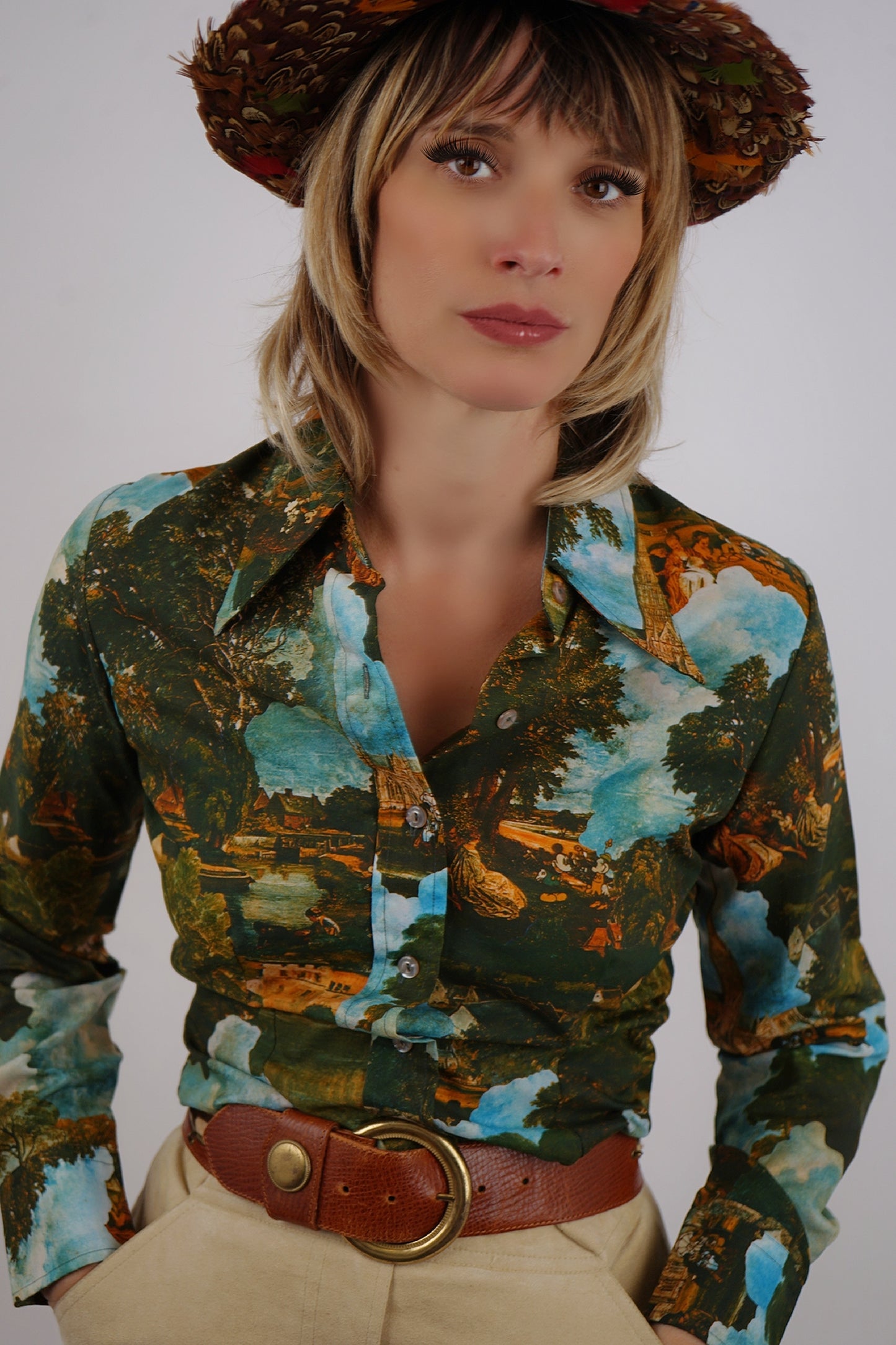 Brown Leather Pony Hair Plaque Belt - S