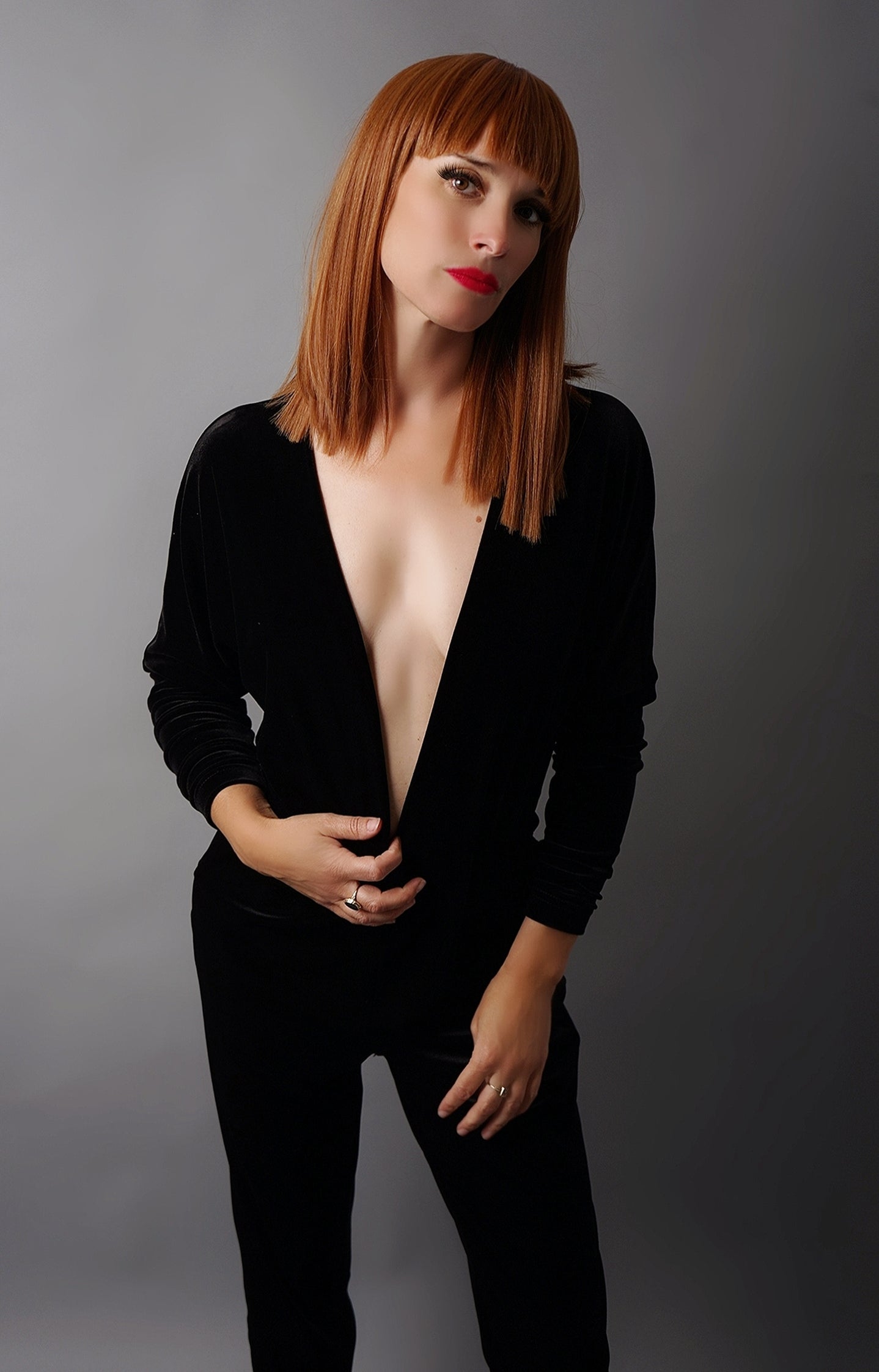 Stretch Velvet Deep-V Jumpsuit