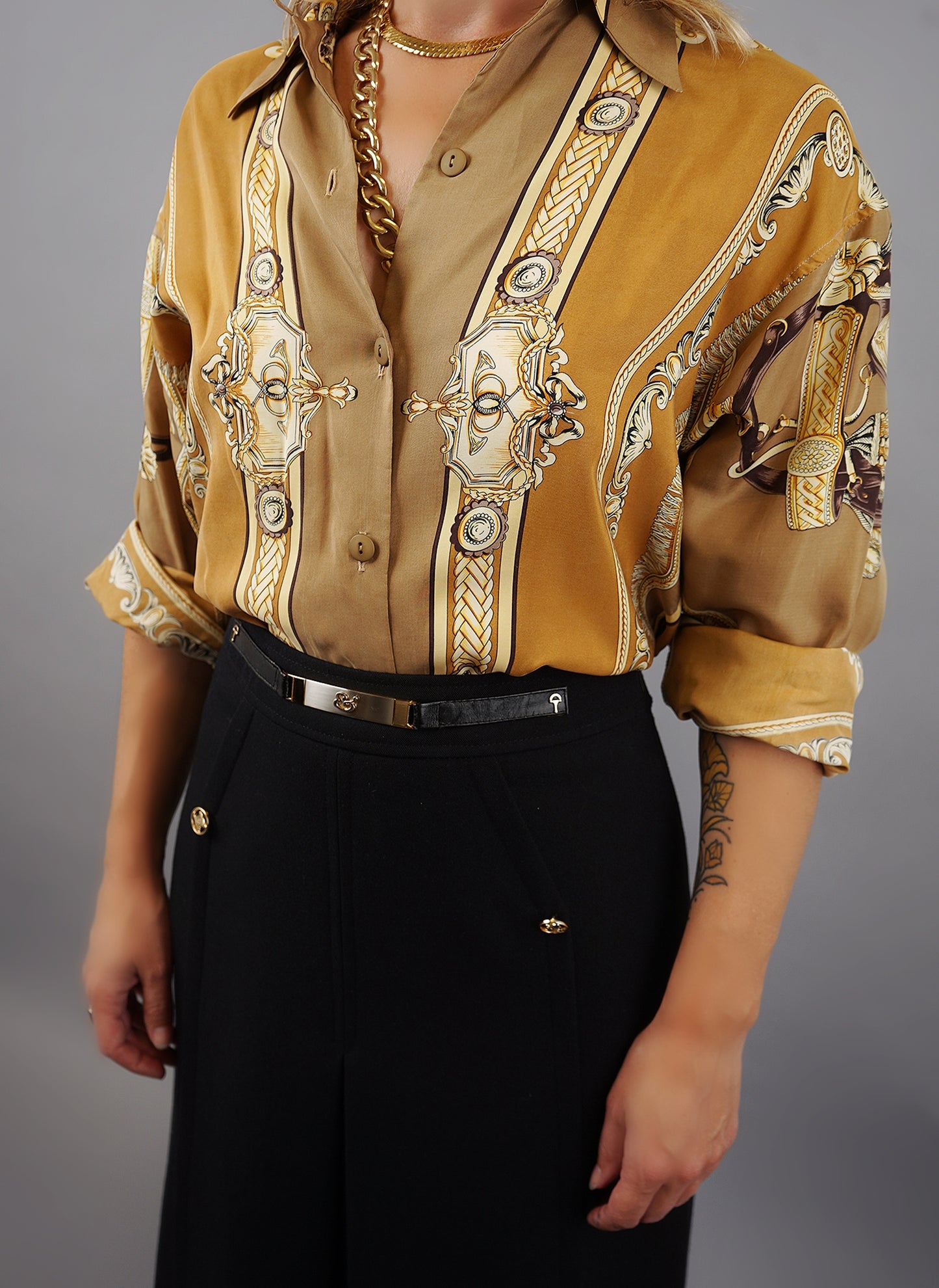 Vintage A-Line Metal Belt Skirt - M