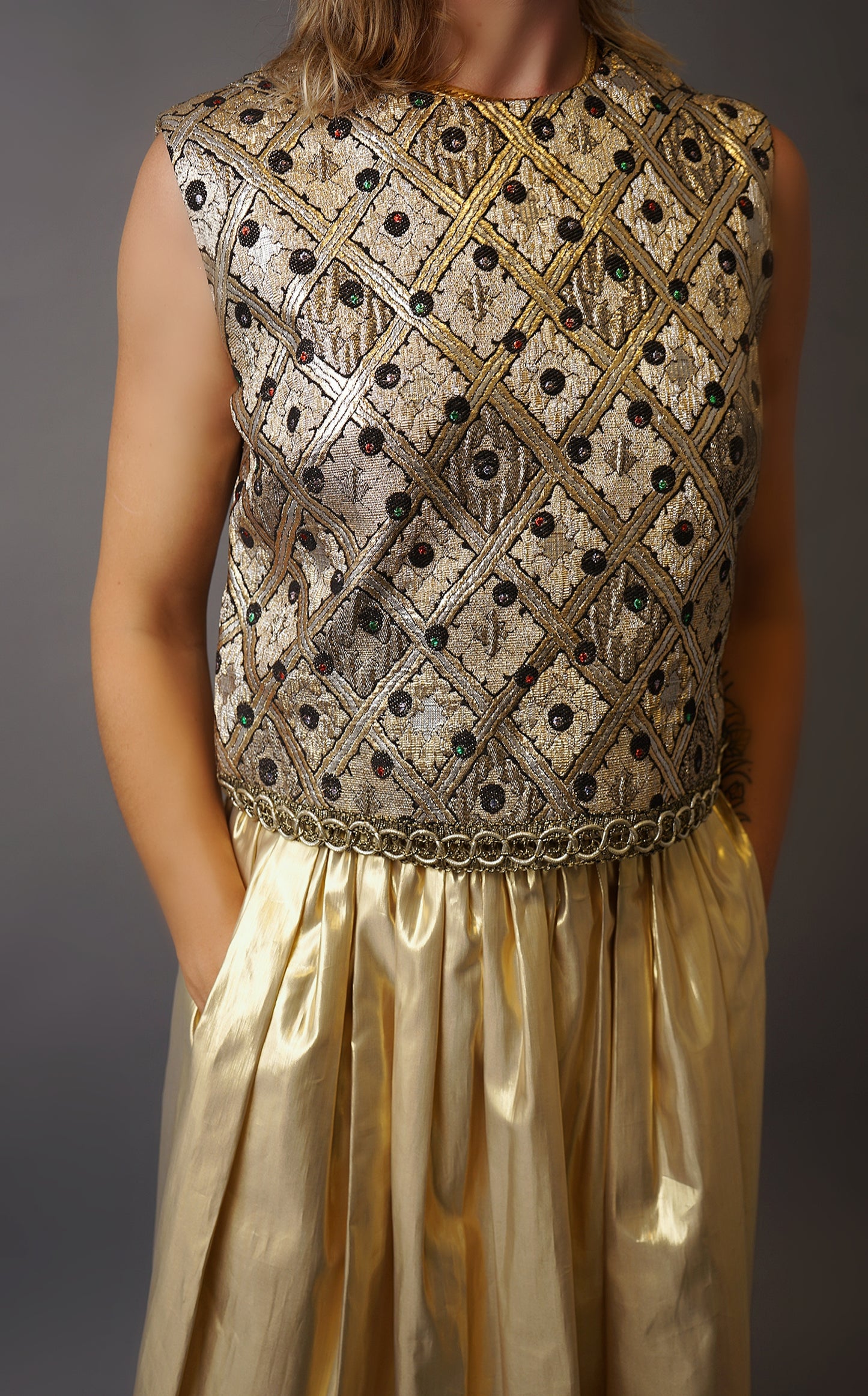 Vintage Gold Brocade Shell Blouse