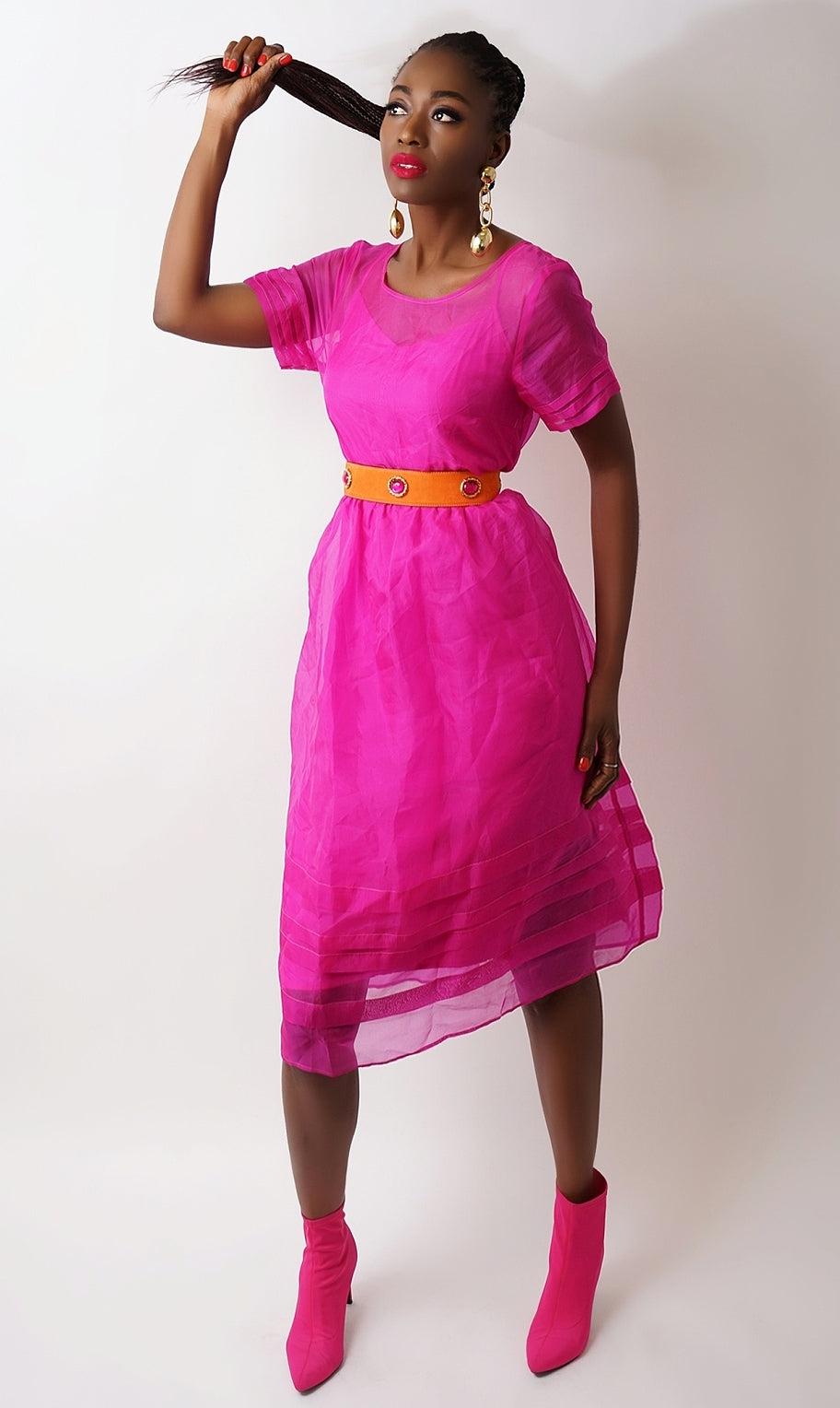 Vintage Hot Pink Organza Dress - M Camille Design SF Vintage Hot Pink Organza Dress - M Camille Design SF