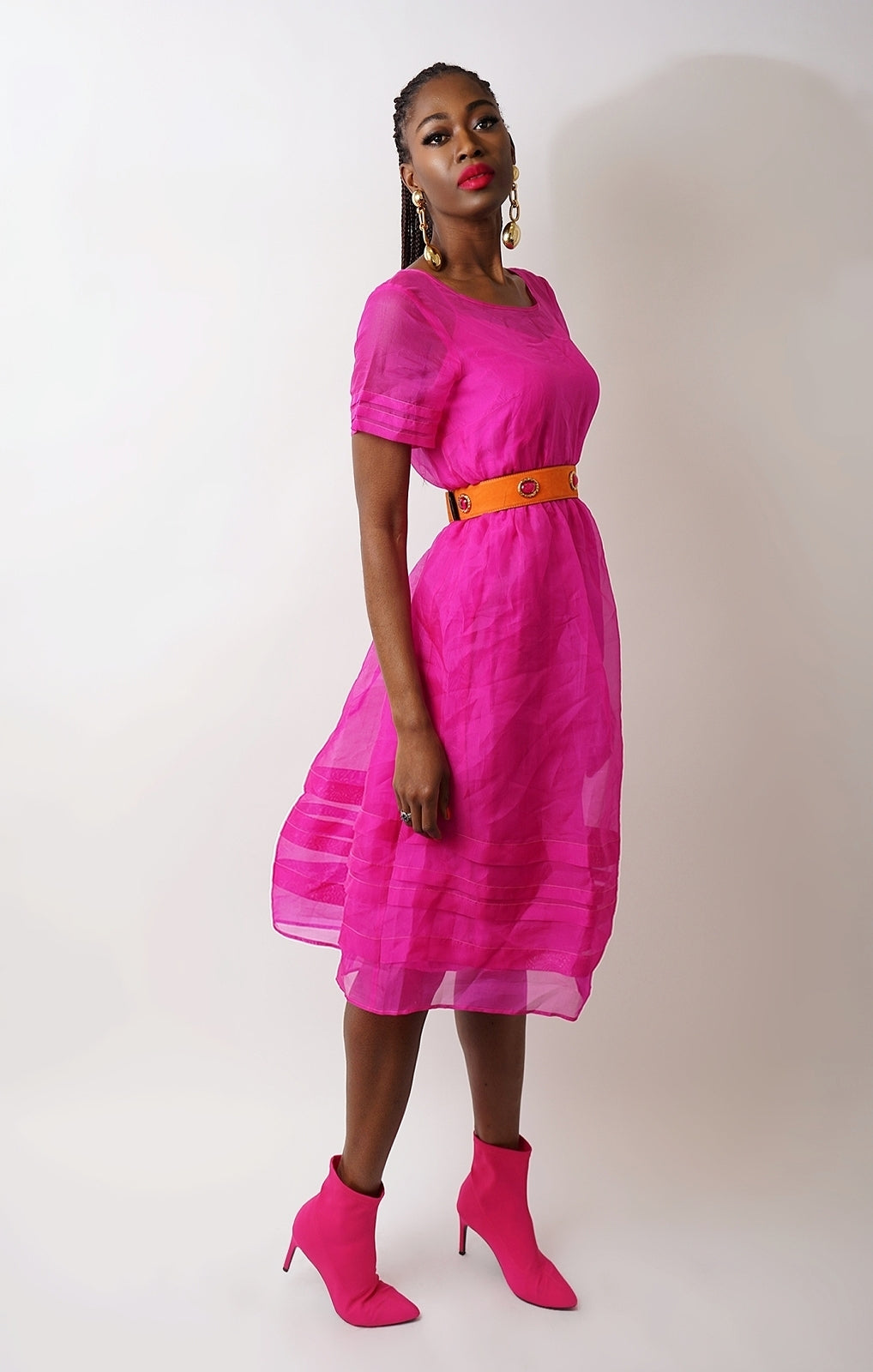 Vintage Hot Pink Organza Dress - M