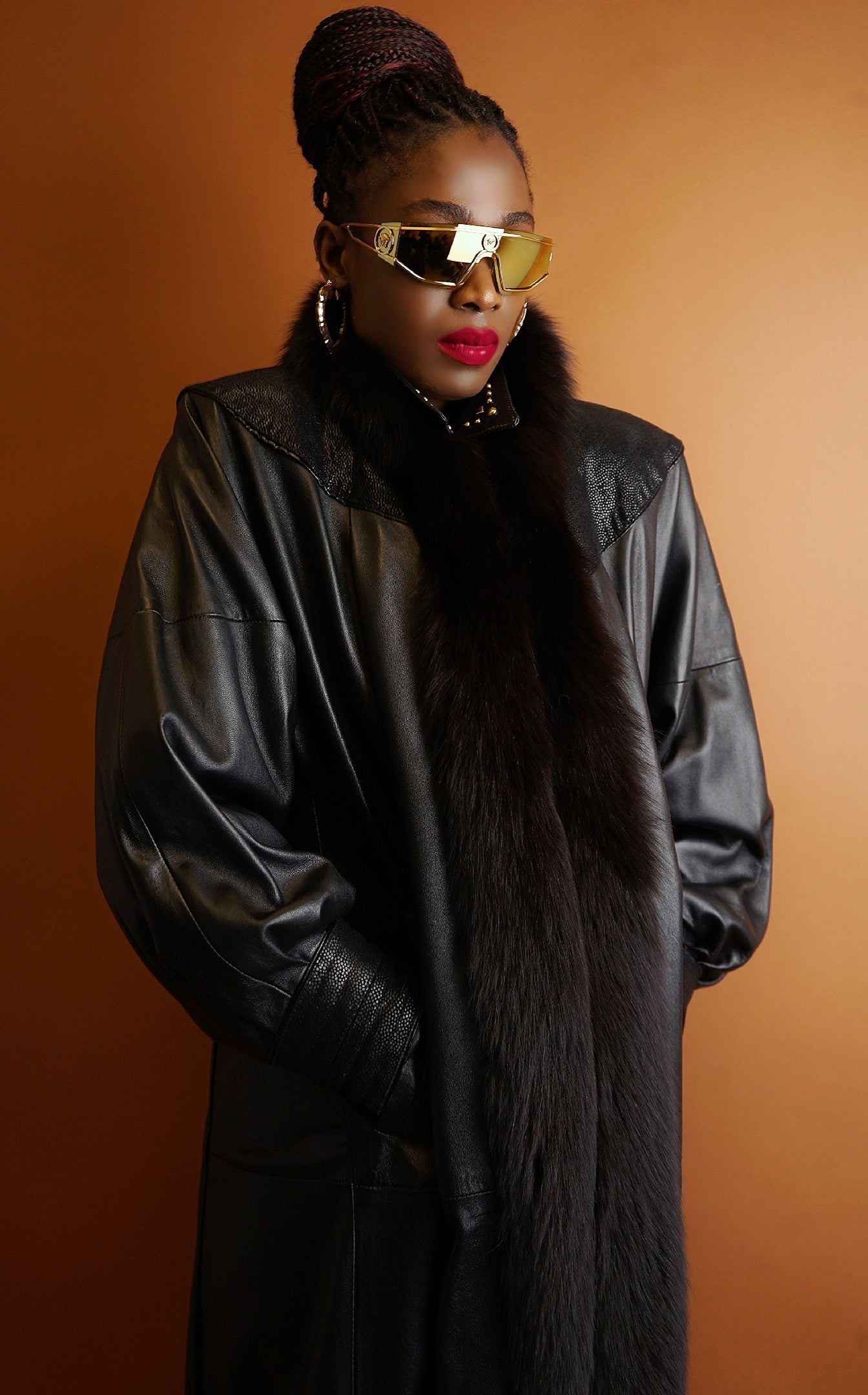 Vintage Marvin Richards Leather Duster With Fox Fur Trim - L