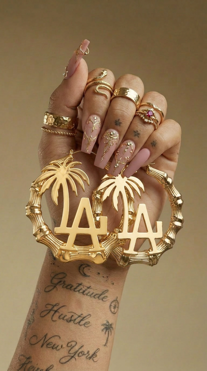 LA PALM TREE 14k GP bamboo nameplate earrings