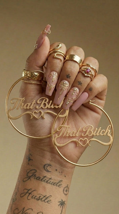 That Bitch 14k GP Stainless Hoop Earrings