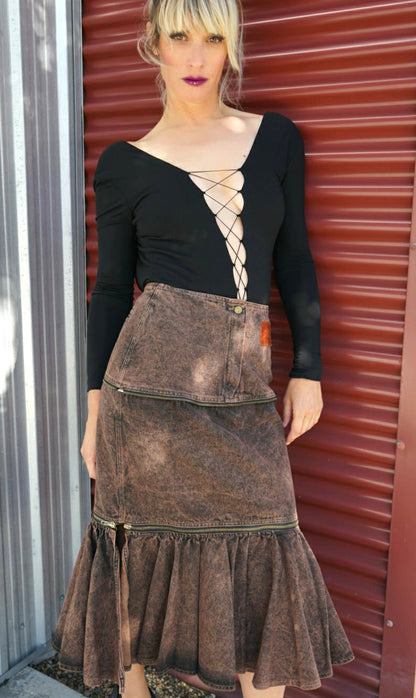 Vintage Denim Zippered Skirt