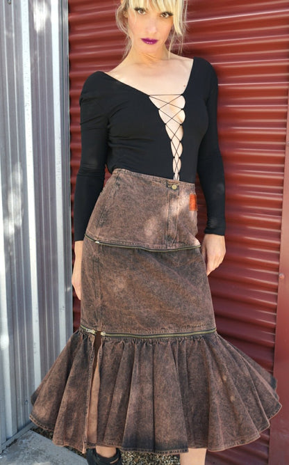 Vintage Denim Zippered Skirt