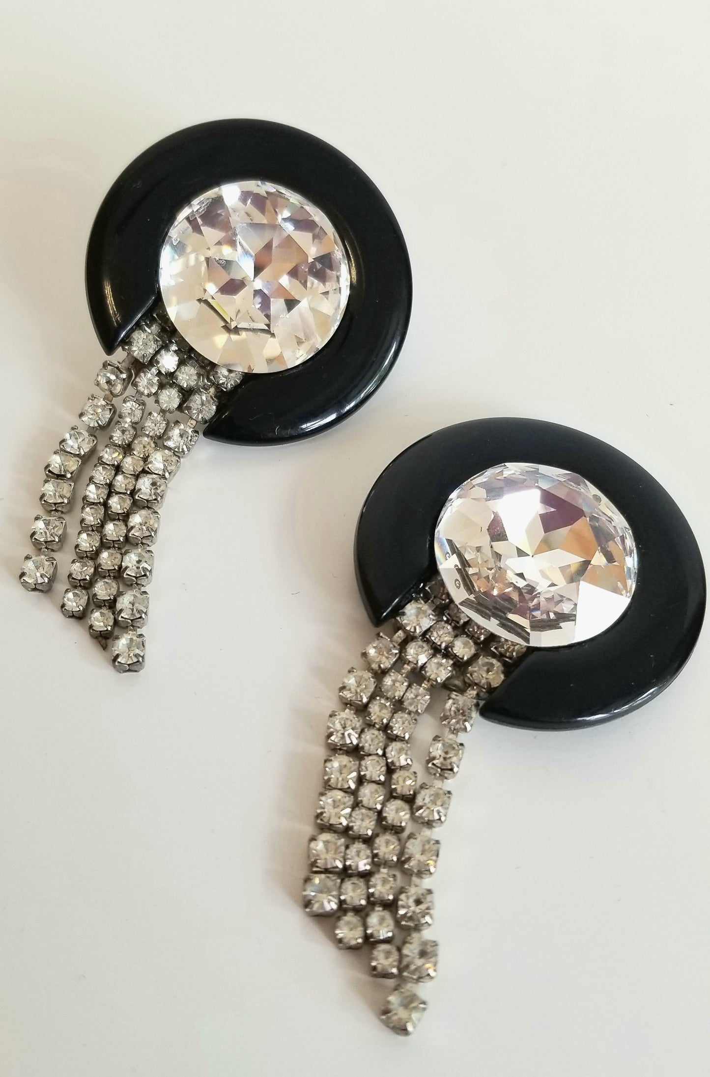 Vintage Lucite/Glass & Rhinestone Earrings