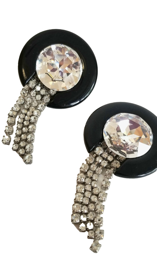 Vintage Lucite/Glass & Rhinestone Earrings
