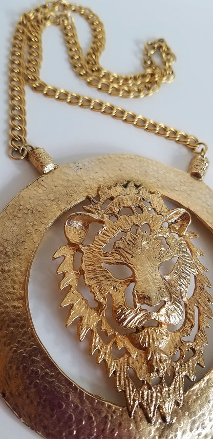 Vintage Massive Tiger Medallion Necklace