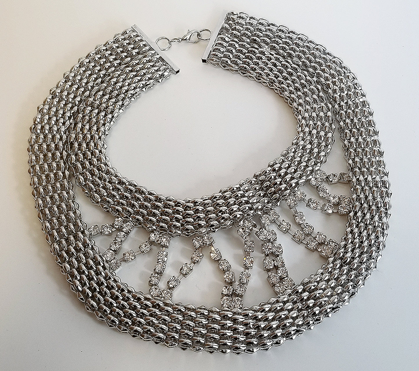 Silver Mesh & Rhinestone Necklace