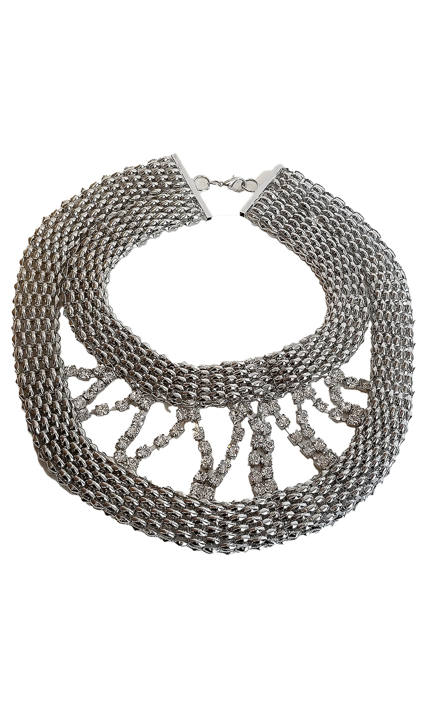 Silver Mesh & Rhinestone Necklace