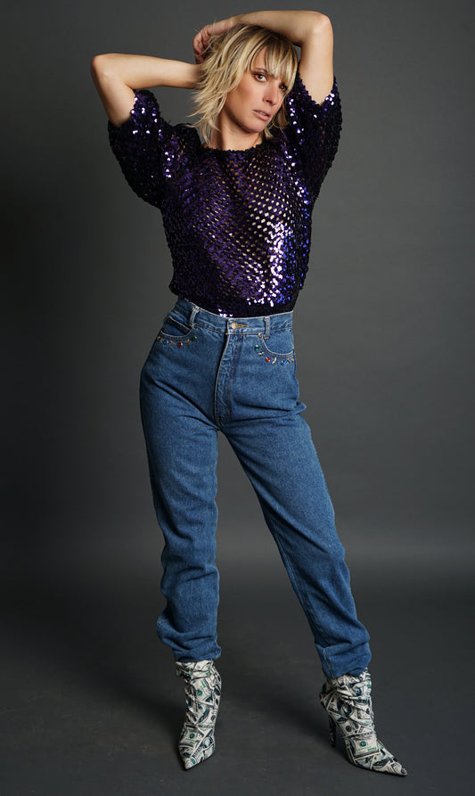1980'S Jeweled Jeans - S