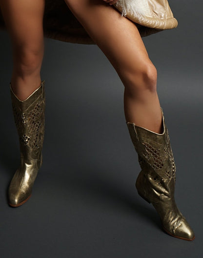 Vintage Leather Gold Cowboy Boots