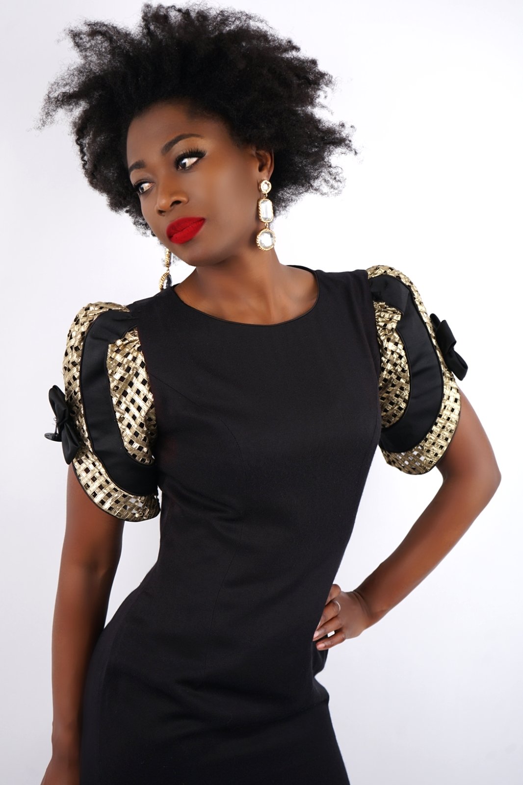 Vintage Gold Puff Sleeve Black Dress - 4 Vintage Gold Puff Sleeve Black Dress - 4