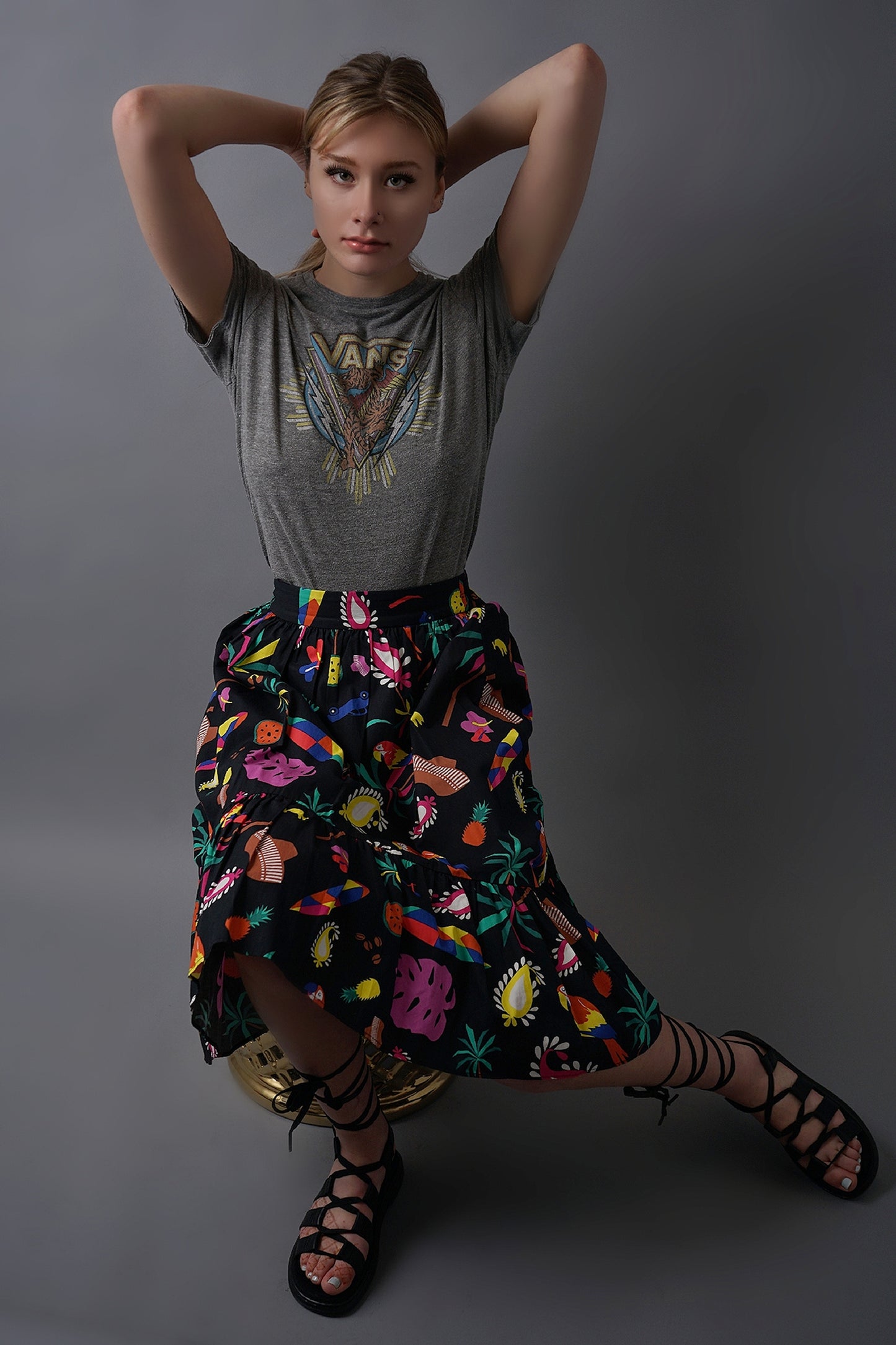 Tropical Print Cotton Ruffle Skirt - S