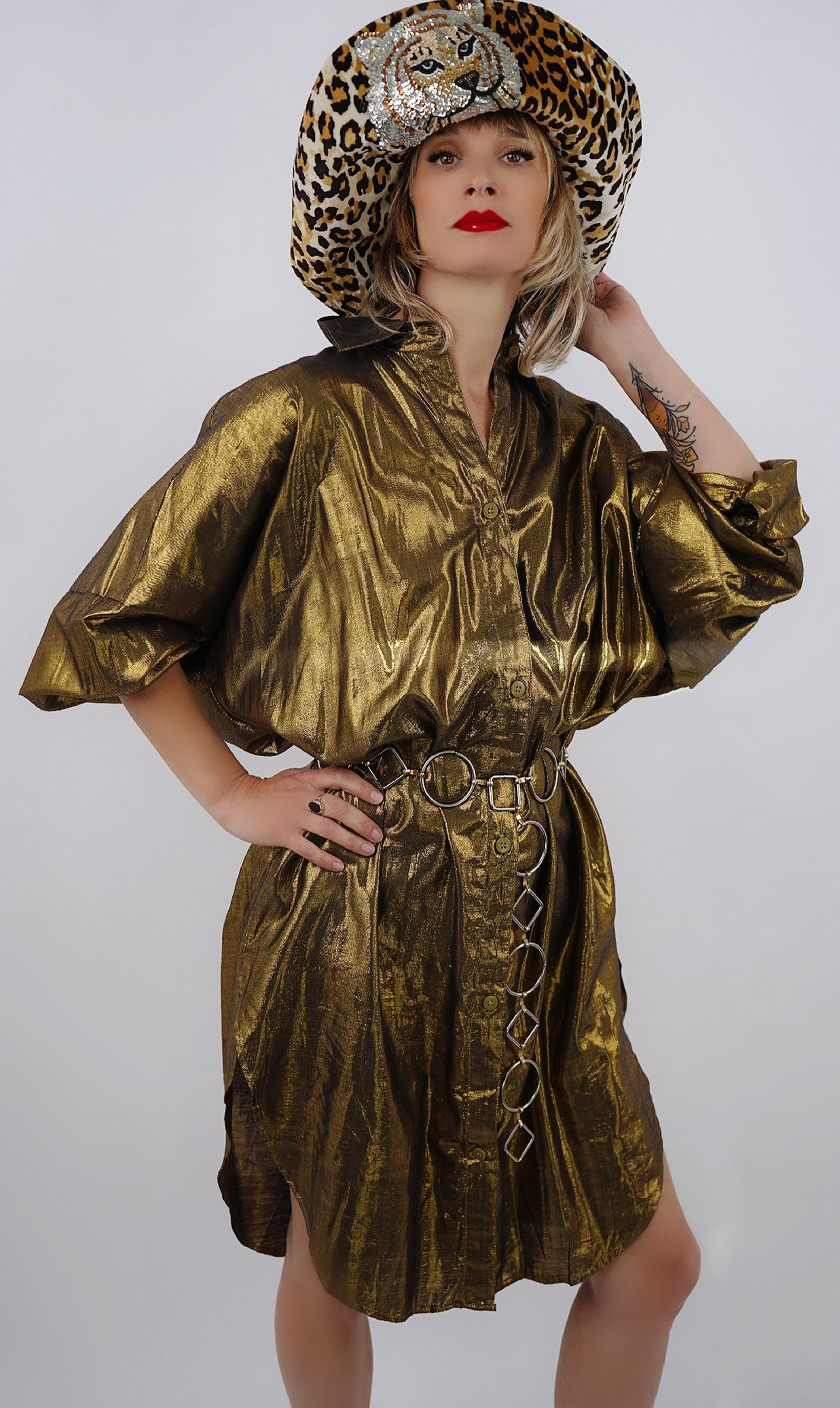 Vintage Copper Metallic Shirt Dress Camille Design SF Vintage Copper Metallic Shirt Dress Camille Design SF