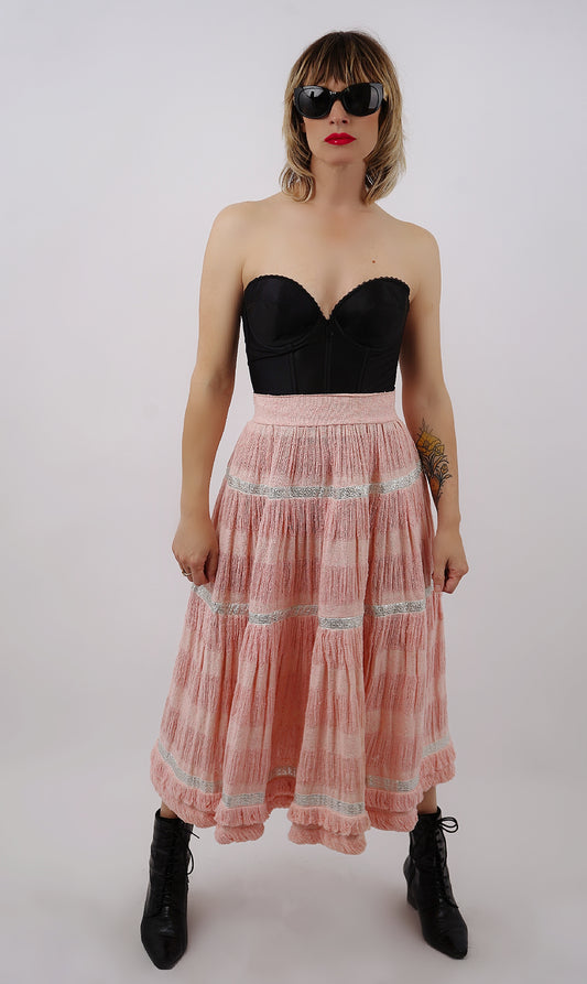 Vintage Apricot Cotton Woven Circle Skirt - 6