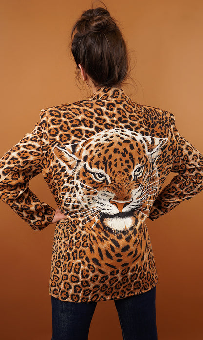 Caché Leopard Print Silk Blazer