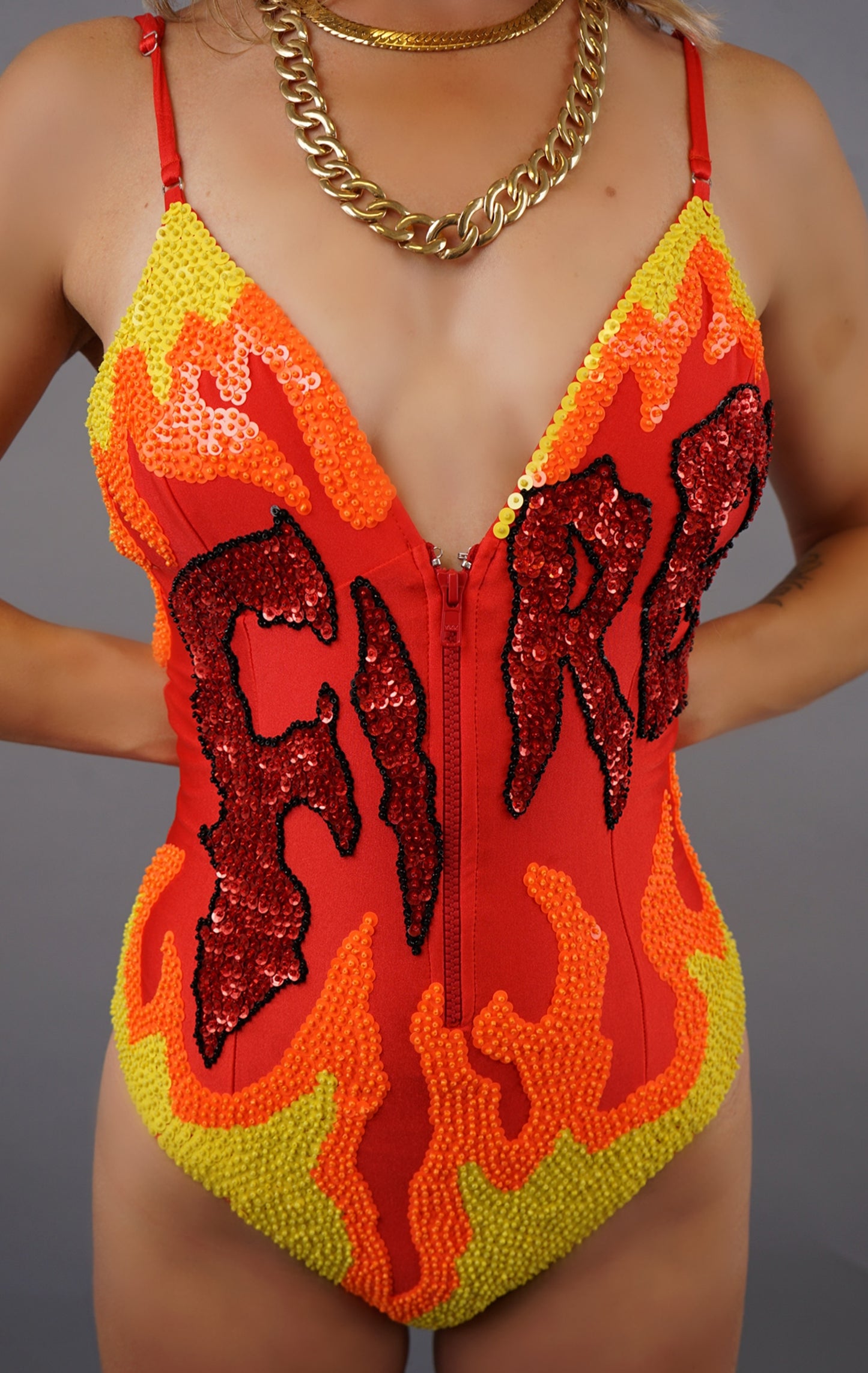Sequined Flames & Fire Swimsuit