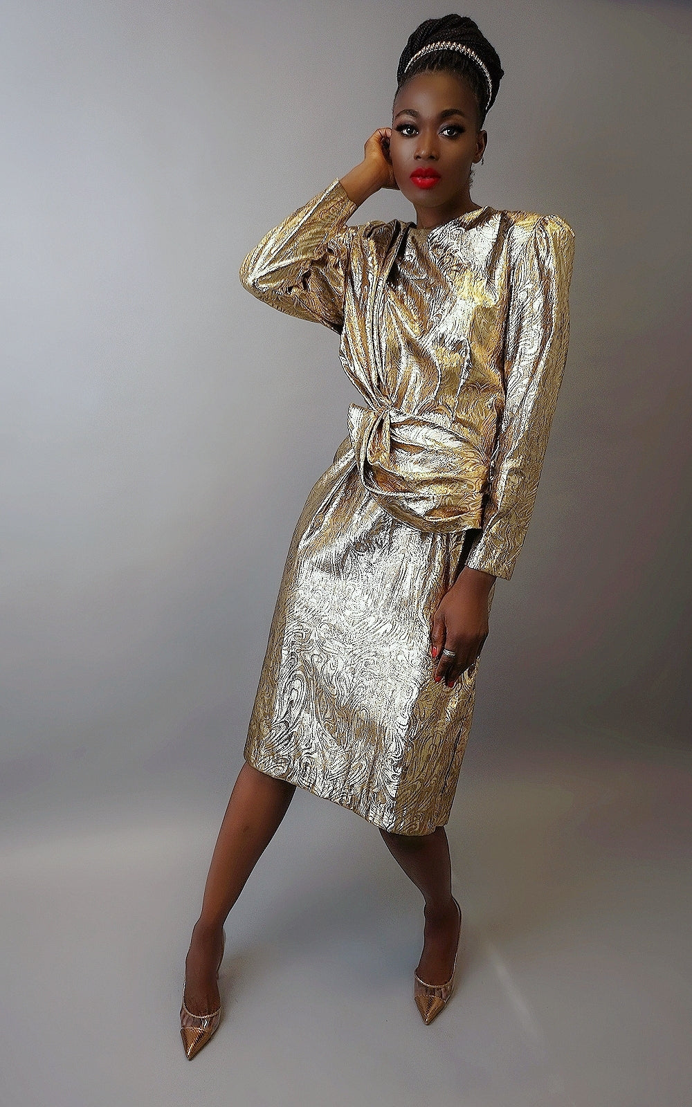 Gold lame 2024 cocktail dress