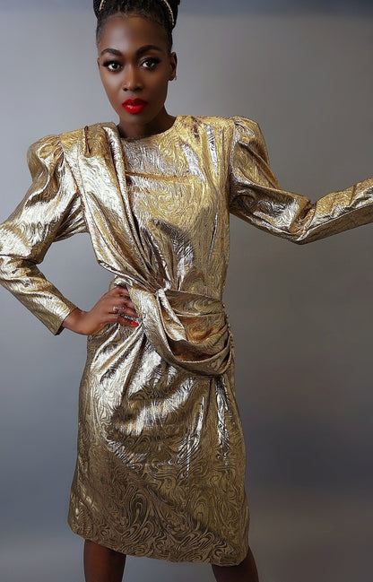 Vintage Gold Lame Cocktail Dress - M