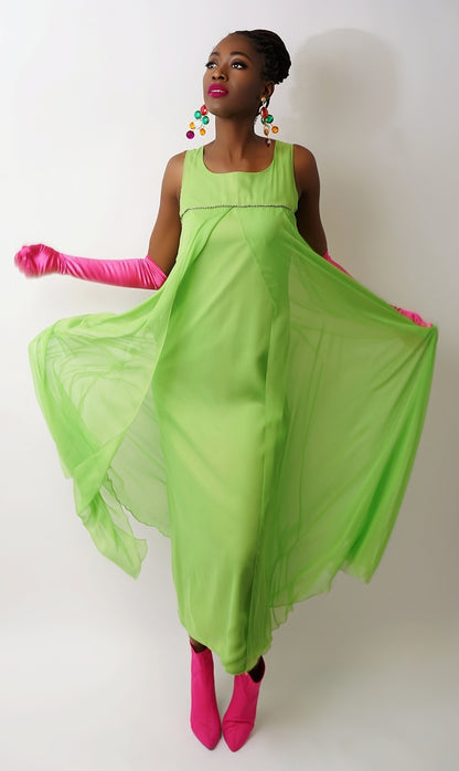 Vintage 1960's Lime Silk Dress - S