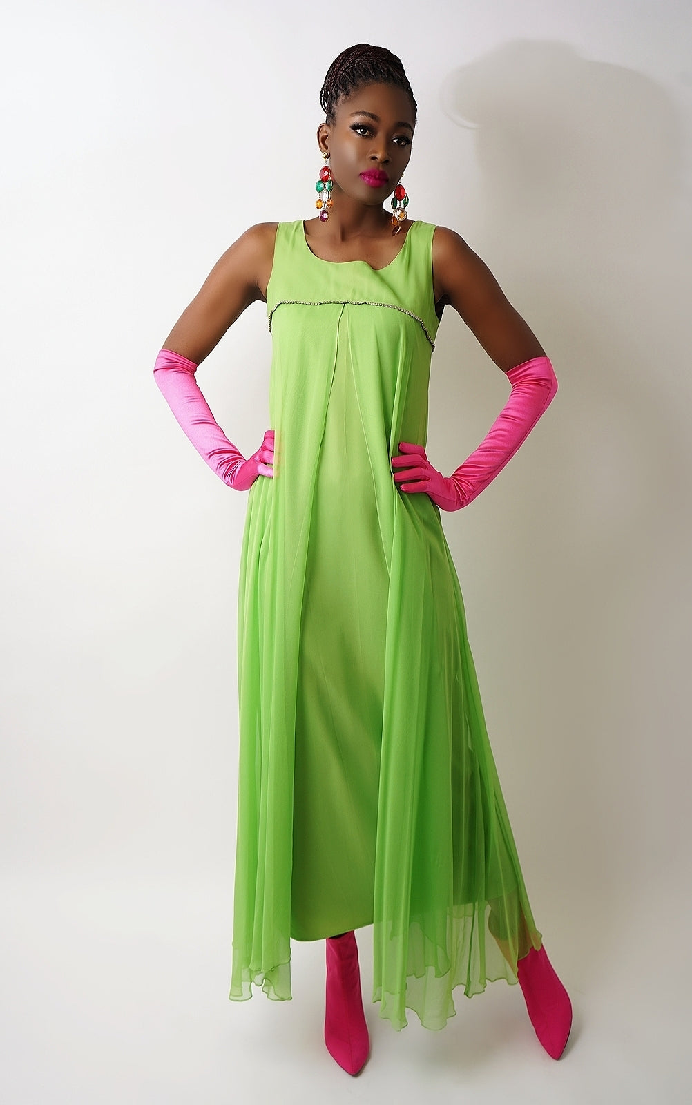 Lime sale silk dress