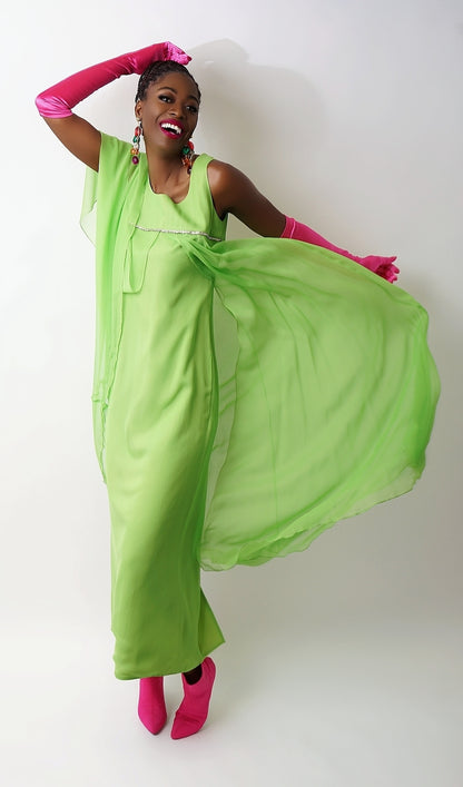 Vintage 1960's Lime Silk Dress - S