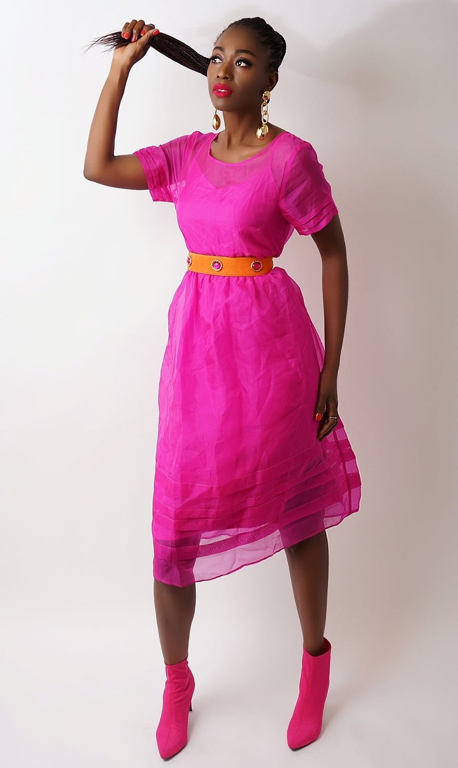 Vintage Hot Pink Organza Dress - M