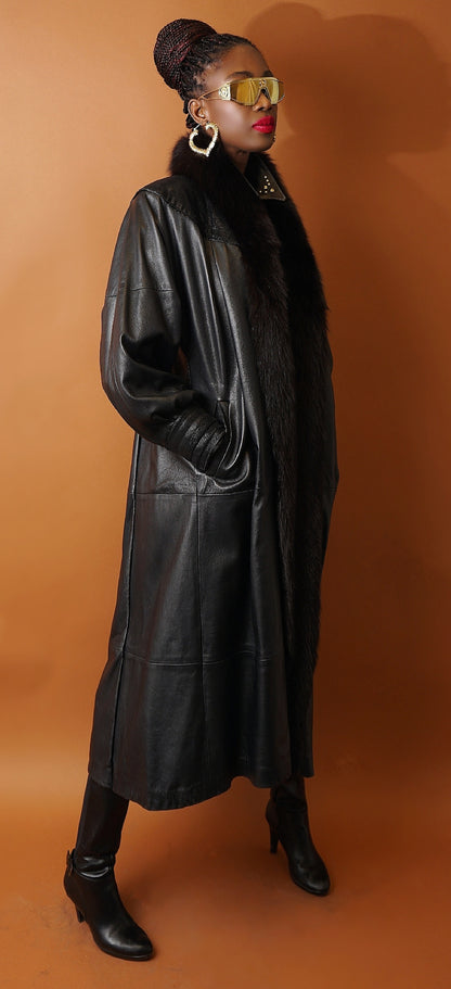 Vintage Marvin Richards Leather Duster With Fox Fur Trim - L