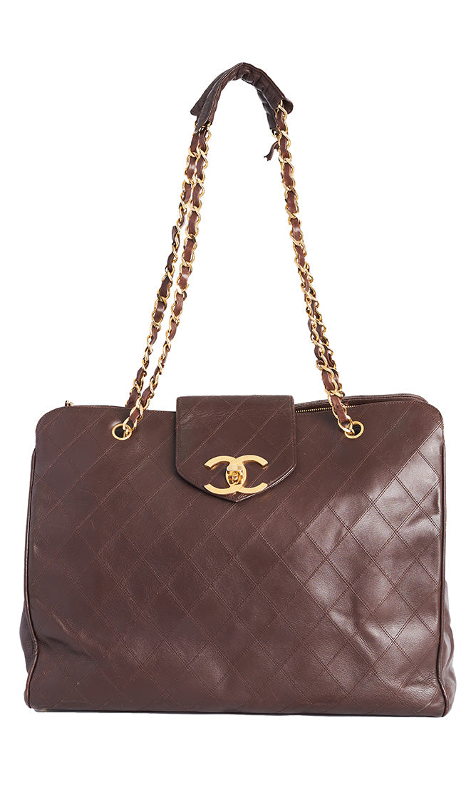 Chanel Wicker and Leather Large Tote Bag with Gold Hardware
