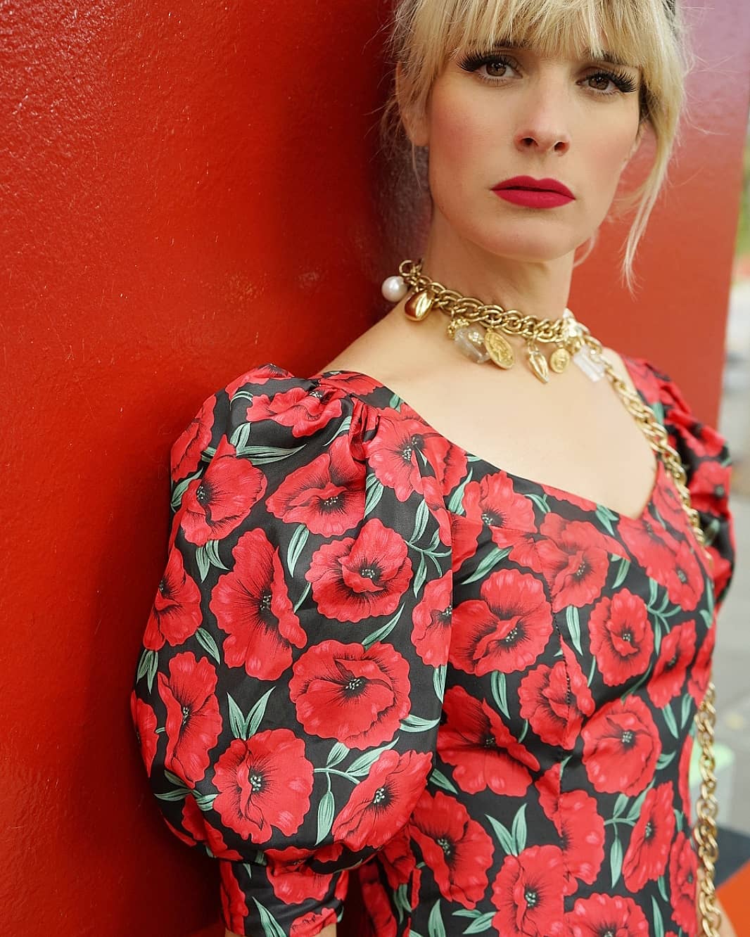 Vintage Poppy Puff Sleeve Dress - XS