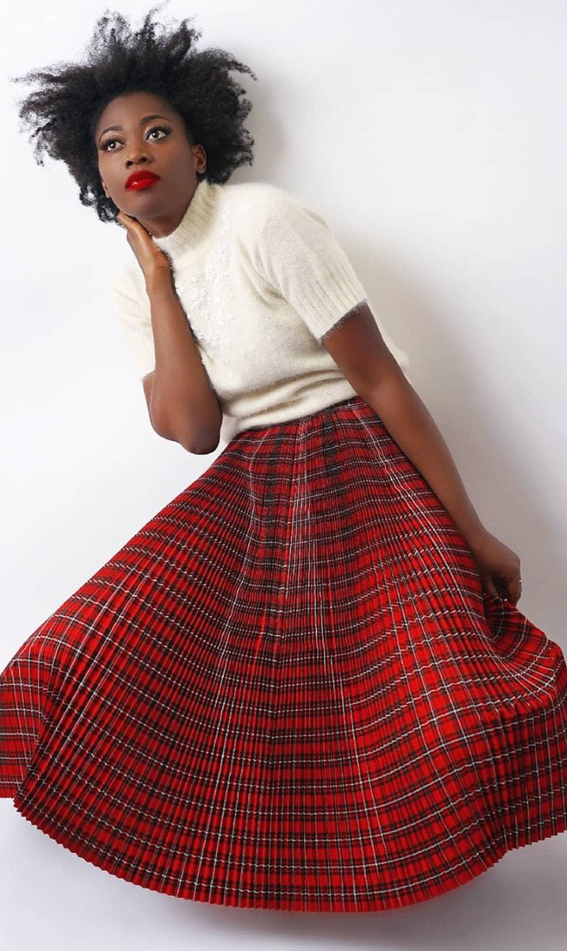 Vintage Micro Pleat Tartan Plaid Skirt